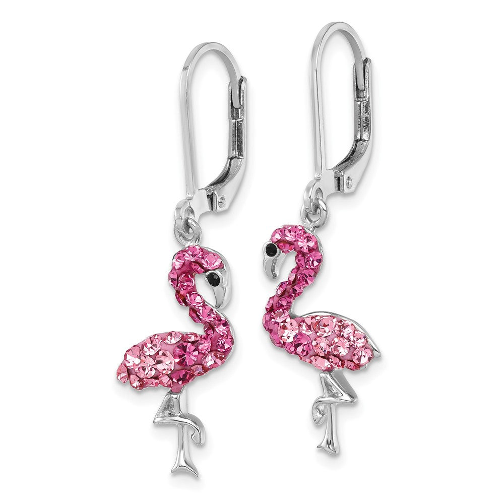 Sterlingsilber Rhodiniert Rosa Kristall Flamingo Ohrhänger mit Brisur