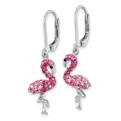 Sterlingsilber Rhodiniert Rosa Kristall Flamingo Ohrhänger mit Brisur