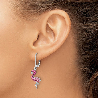 Sterlingsilber Rhodiniert Rosa Kristall Flamingo Ohrhänger mit Brisur
