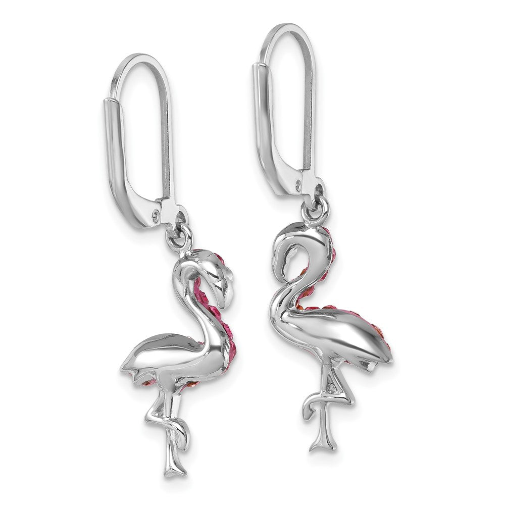 Sterlingsilber Rhodiniert Rosa Kristall Flamingo Ohrhänger mit Brisur