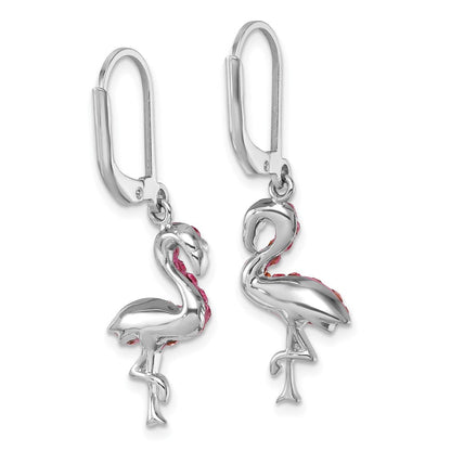Sterlingsilber Rhodiniert Rosa Kristall Flamingo Ohrhänger mit Brisur