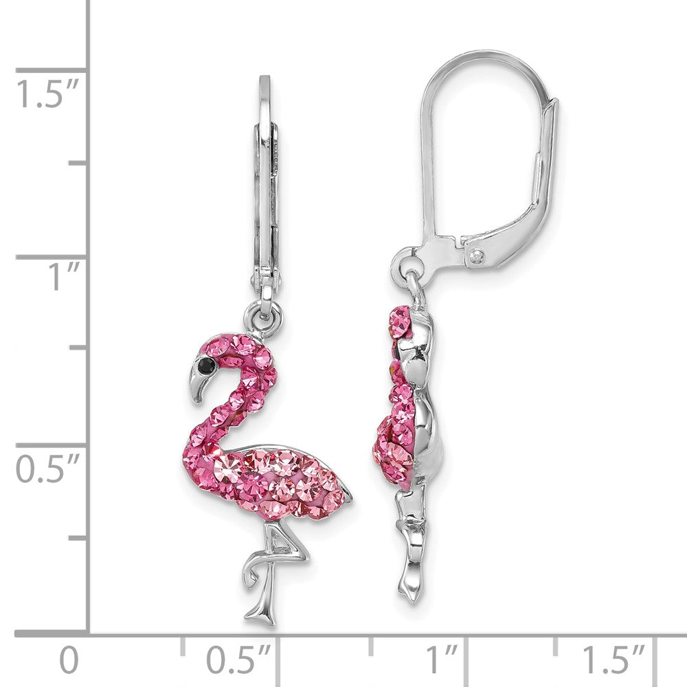 Sterlingsilber Rhodiniert Rosa Kristall Flamingo Ohrhänger mit Brisur