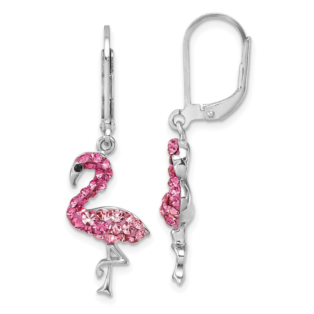 Sterlingsilber Rhodiniert Rosa Kristall Flamingo Ohrhänger mit Brisur