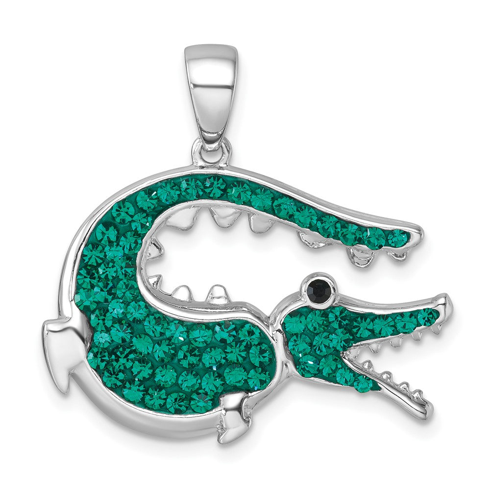 Sterlingsilber Rhodiniert Poliert Grün Kristall Alligator Anhänger