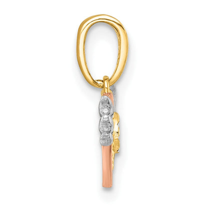14K Gelb & Rhodium mit Weiß Rhodium und Roséfarben Herz mit Flügel Charm
