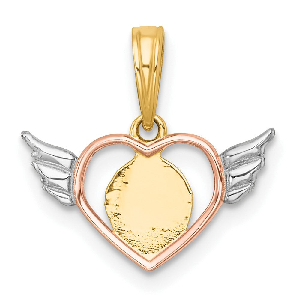 14K Gelb & Rhodium mit Weiß Rhodium und Roséfarben Herz mit Flügel Charm
