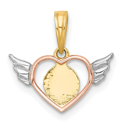 14K Gelb & Rhodium mit Weiß Rhodium und Roséfarben Herz mit Flügel Charm