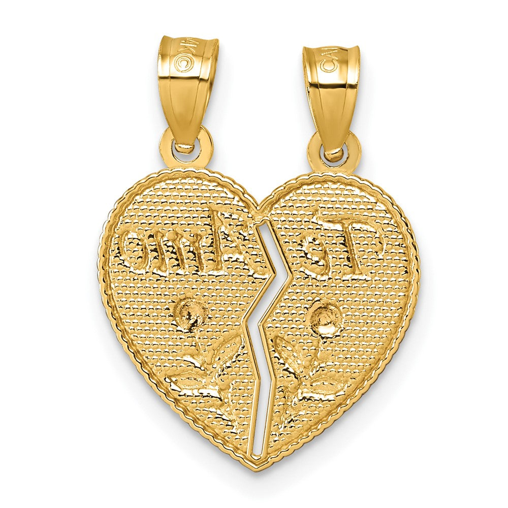 14K Bicolor Break Apart Herz mit Te Amo und Roses Anhänger
