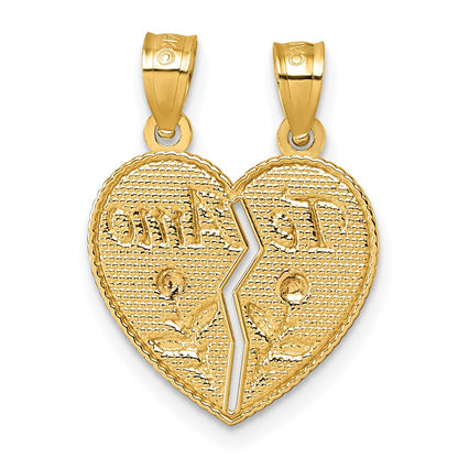 14K Bicolor Break Apart Herz mit Te Amo und Roses Anhänger