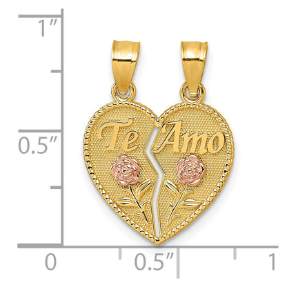14K Bicolor Break Apart Herz mit Te Amo und Roses Anhänger
