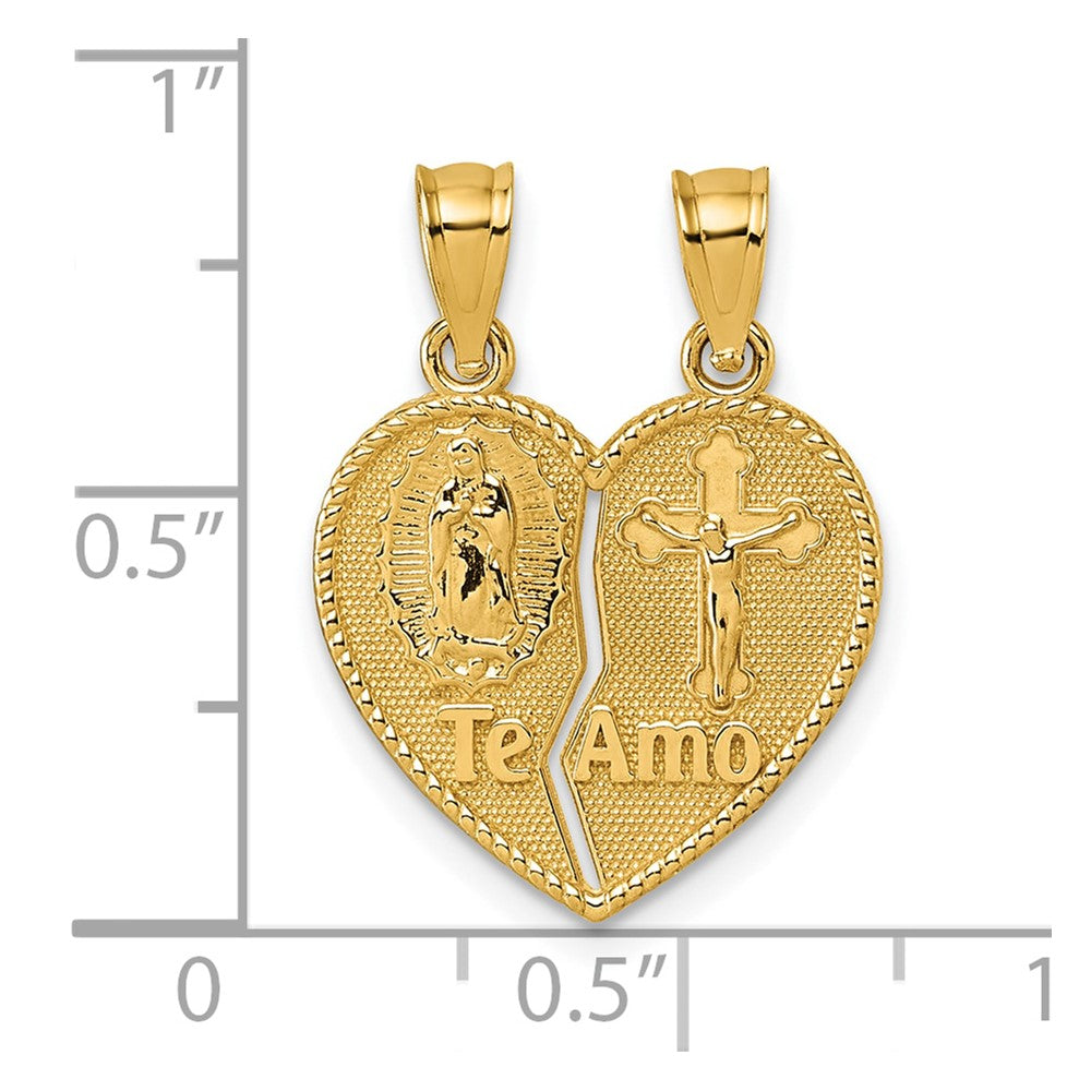 14K Gelbgold Poliert Te Amo Spanish Religious Break-apart Herz Anhänger