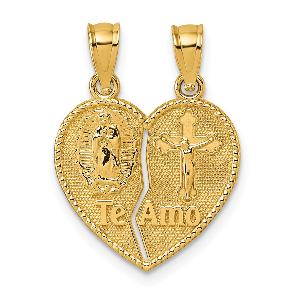 14K Gelbgold Poliert Te Amo Spanish Religious Break-apart Herz Anhänger