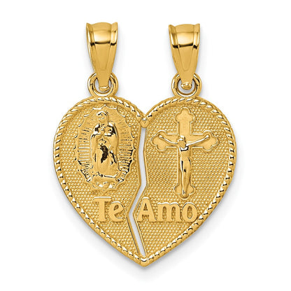 14K Gelbgold Poliert Te Amo Spanish Religious Break-apart Herz Anhänger