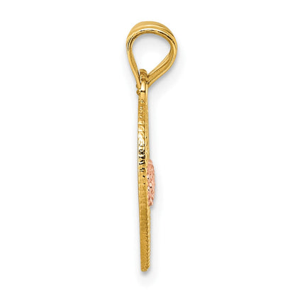 14K Bicolor Break Apart Herz mit Liebe und Roses Anhänger