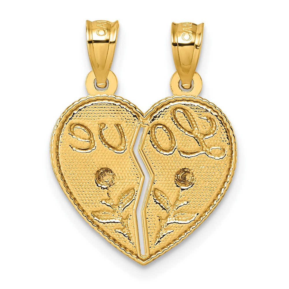 14K Bicolor Break Apart Herz mit Liebe und Roses Anhänger