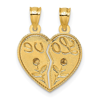 14K Bicolor Break Apart Herz mit Liebe und Roses Anhänger