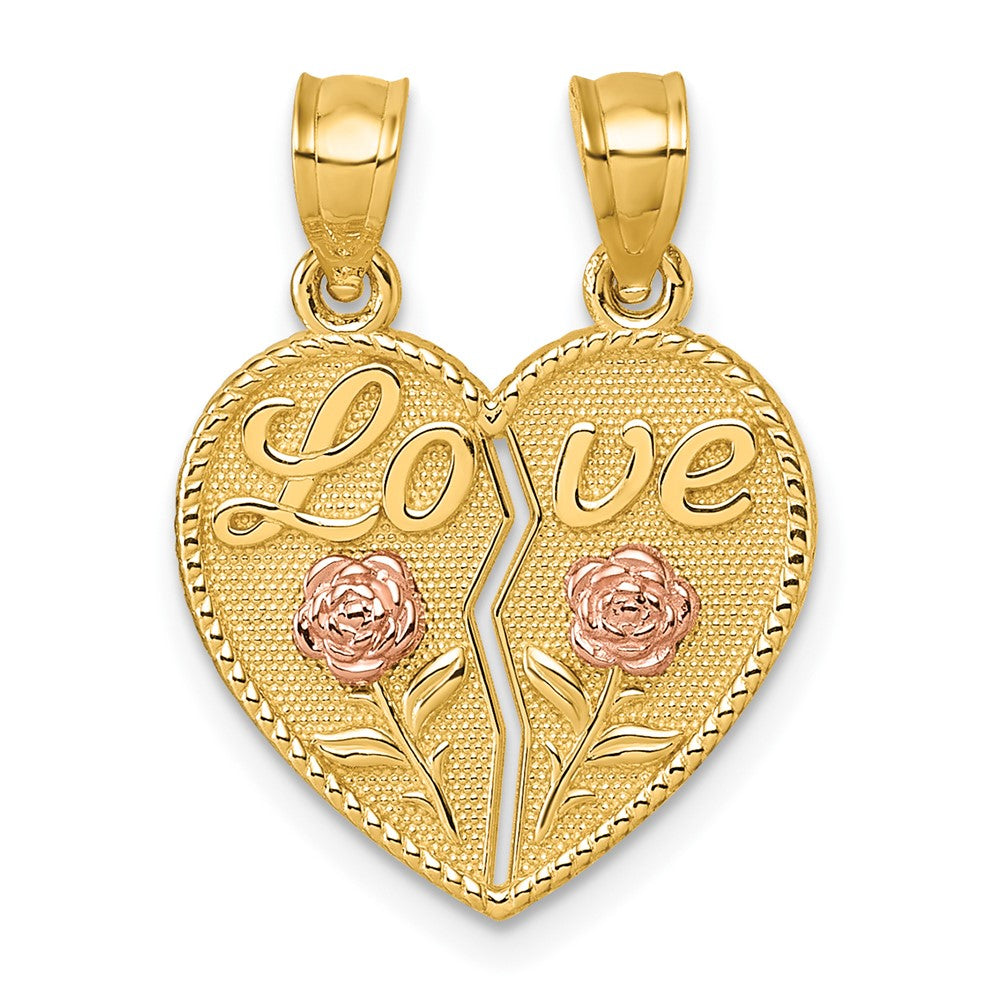 14K Bicolor Break Apart Herz mit Liebe und Roses Anhänger