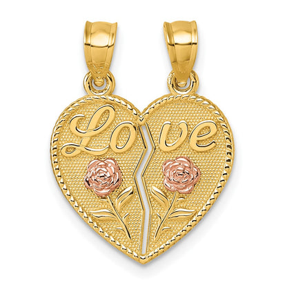 14K Bicolor Break Apart Herz mit Liebe und Roses Anhänger