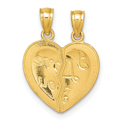 14K Gelbgold Poliert Diamantiert Liebe You Herz Break Apart Anhänger