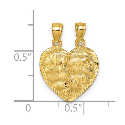 14K Gelbgold Poliert Diamantiert Liebe You Herz Break Apart Anhänger