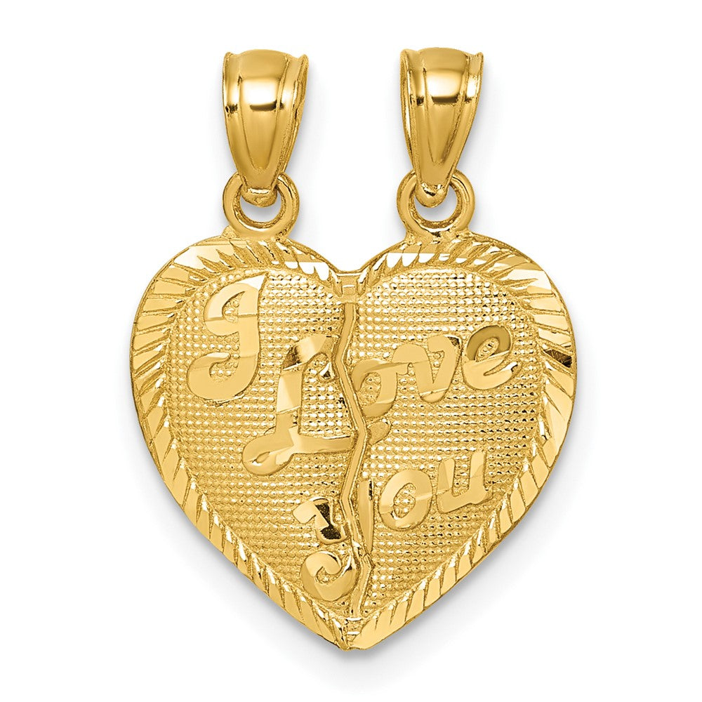 14K Gelbgold Poliert Diamantiert Liebe You Herz Break Apart Anhänger
