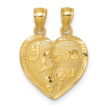 14K Gelbgold Poliert Diamantiert Liebe You Herz Break Apart Anhänger