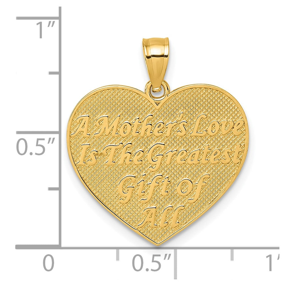 14K Gelbgold Poliert und Strukturiert Blume Rose Mutter Liebe Herz Anhänger
