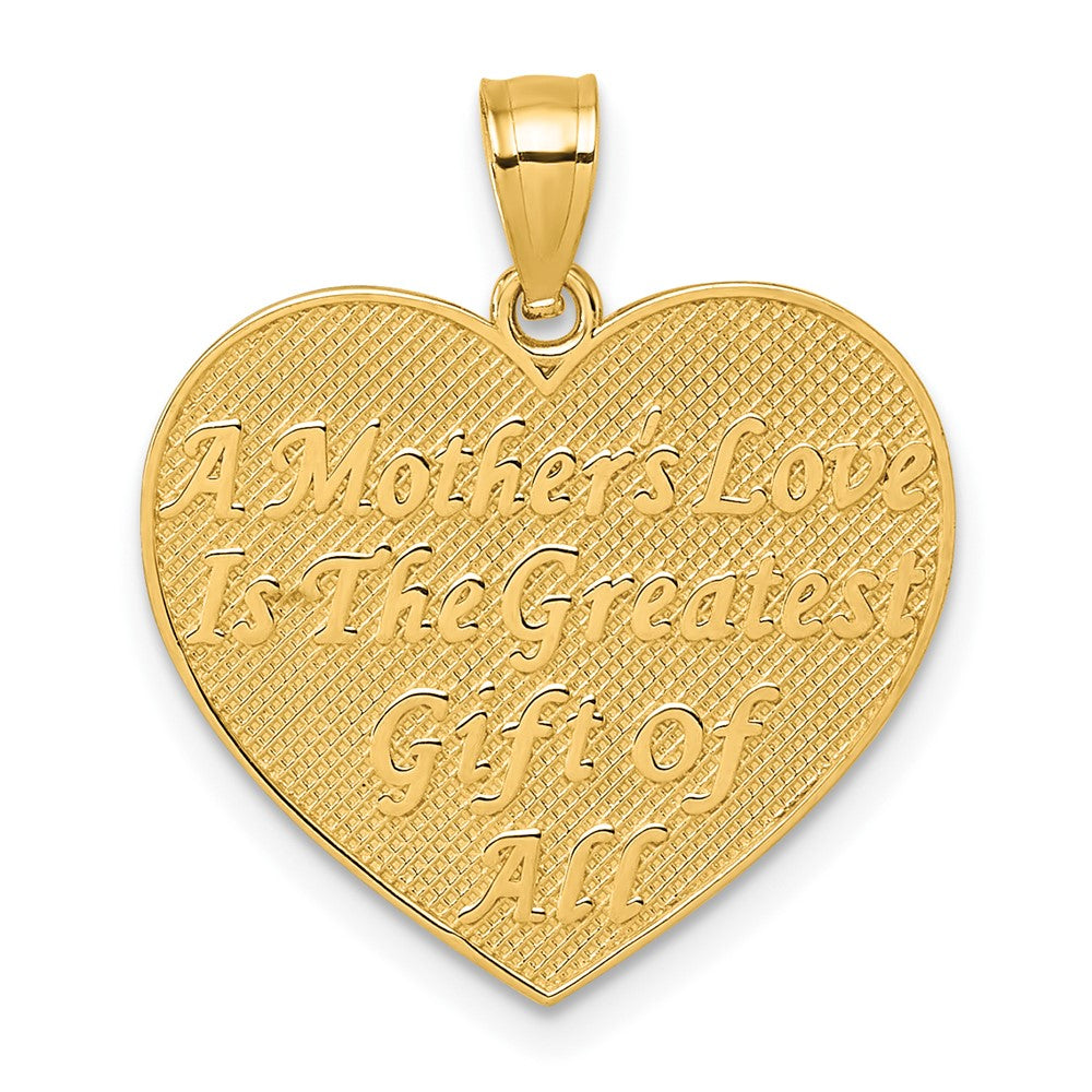 14K Gelbgold Poliert und Strukturiert Blume Rose Mutter Liebe Herz Anhänger