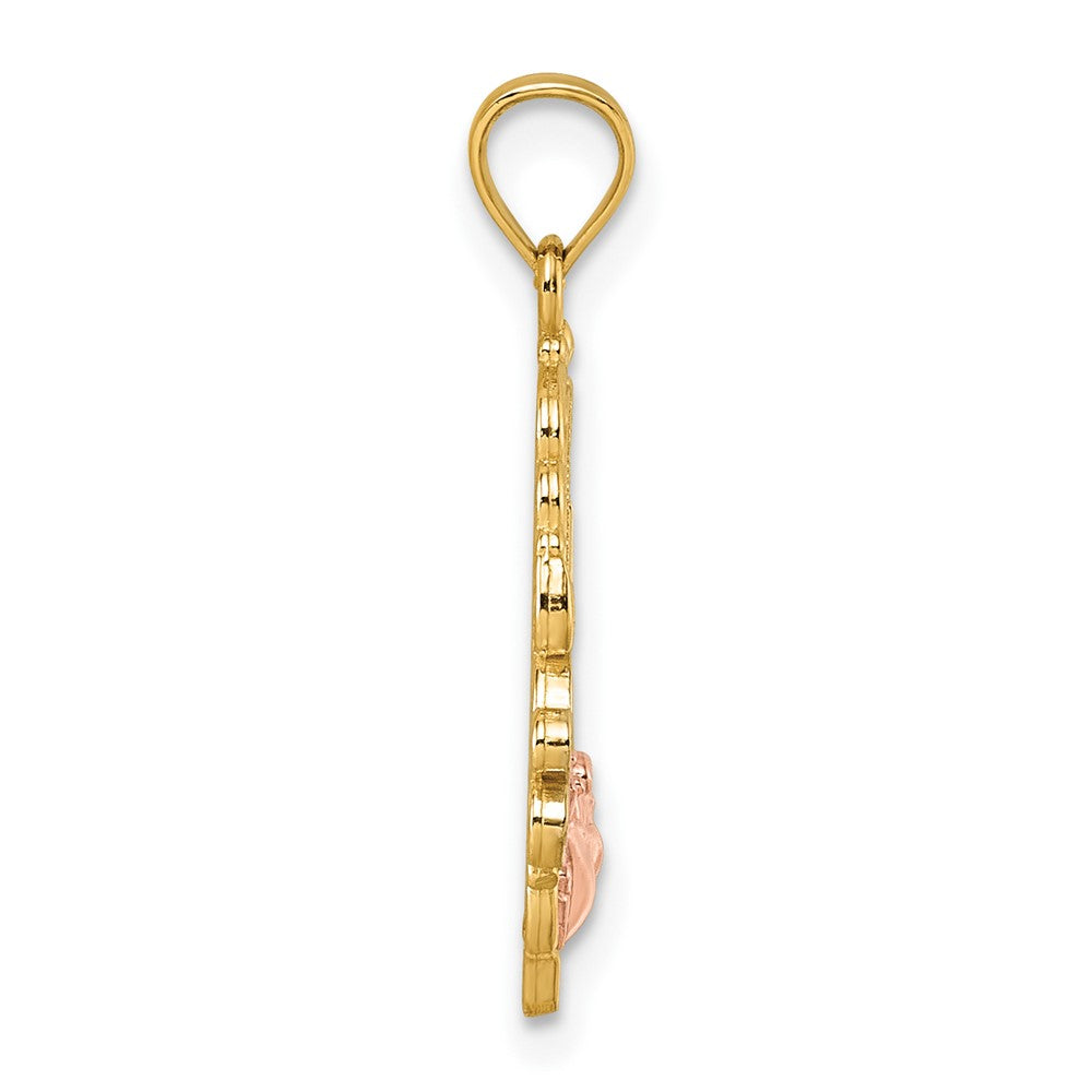 14K Gelbgold Bicolor & Weiß Rhodium Poliert Oma Rose Oval Anhänger