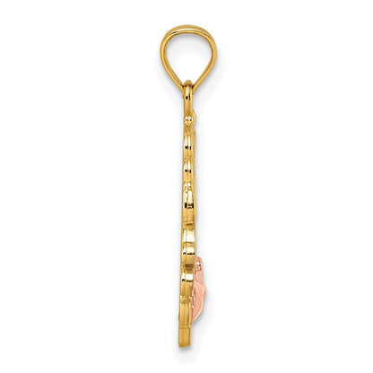 14K Gelbgold Bicolor & Weiß Rhodium Poliert Oma Rose Oval Anhänger