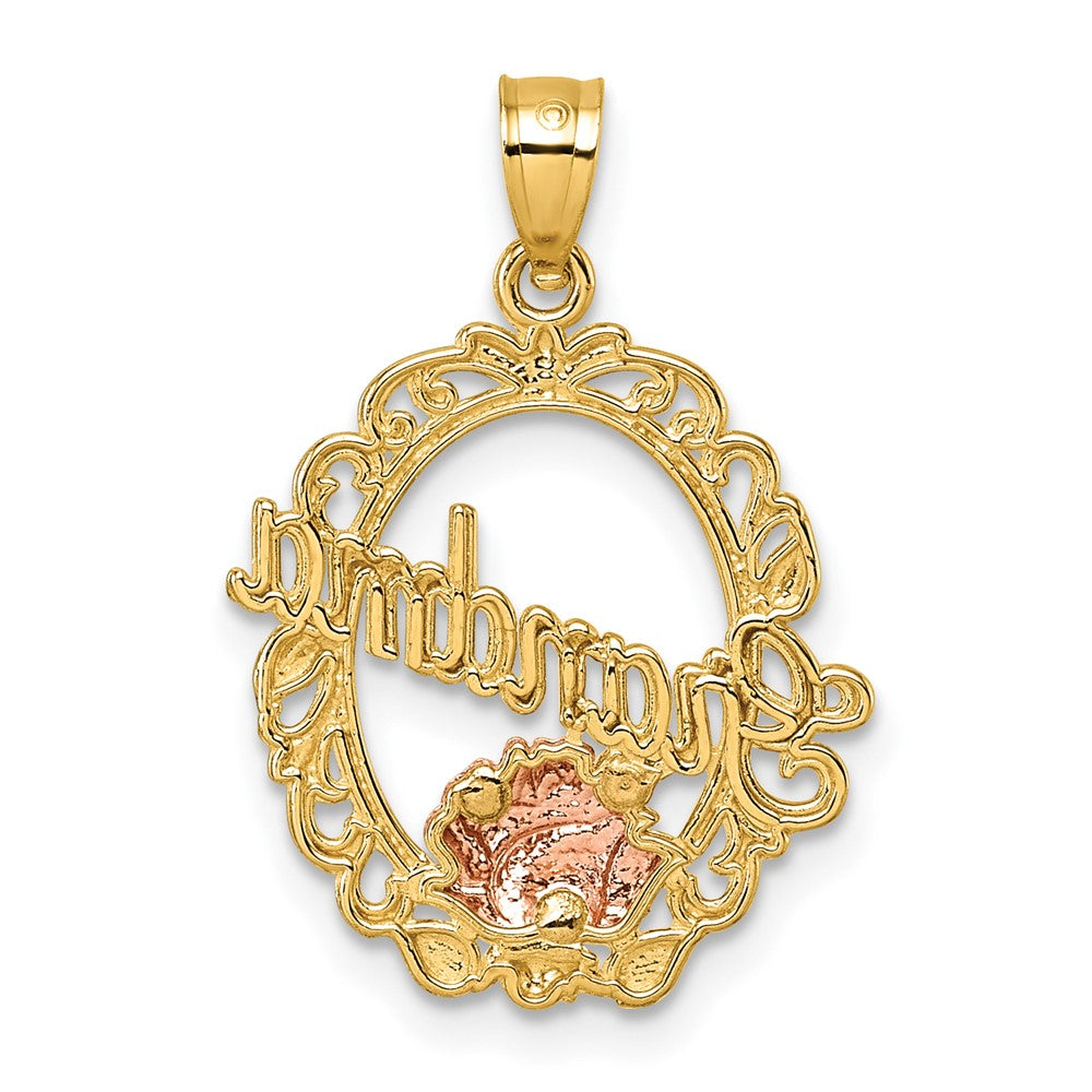 14K Gelbgold Bicolor & Weiß Rhodium Poliert Oma Rose Oval Anhänger