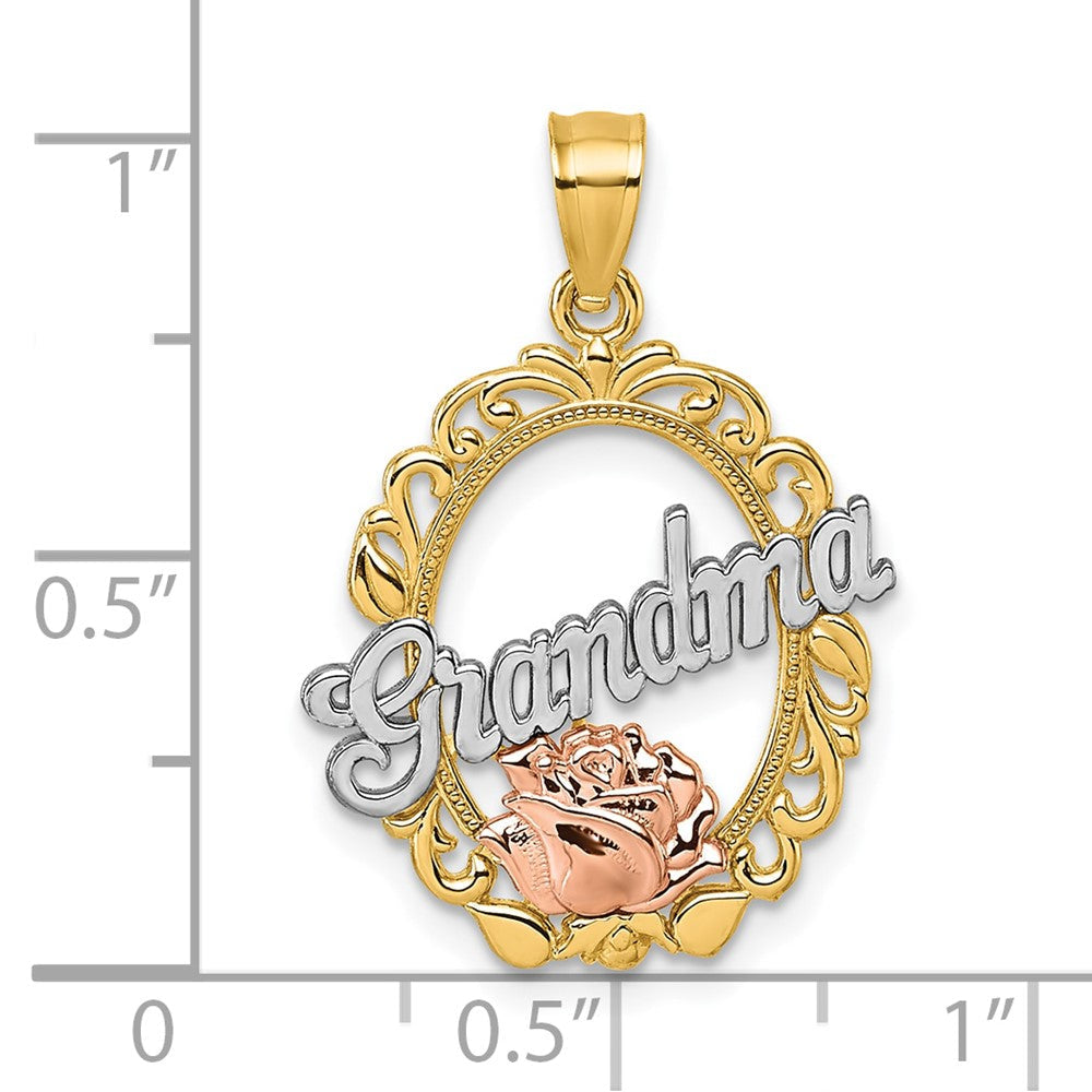 14K Gelbgold Bicolor & Weiß Rhodium Poliert Oma Rose Oval Anhänger