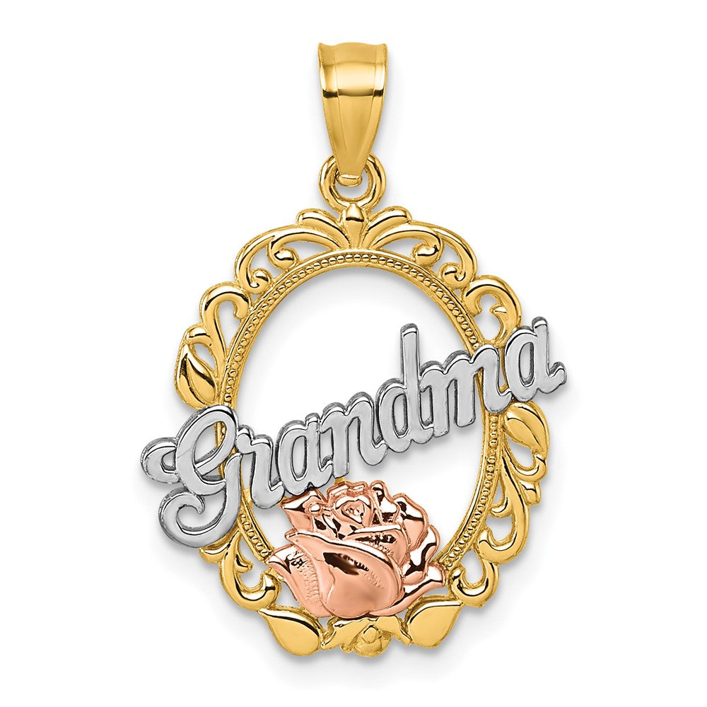 14K Gelbgold Bicolor & Weiß Rhodium Poliert Oma Rose Oval Anhänger