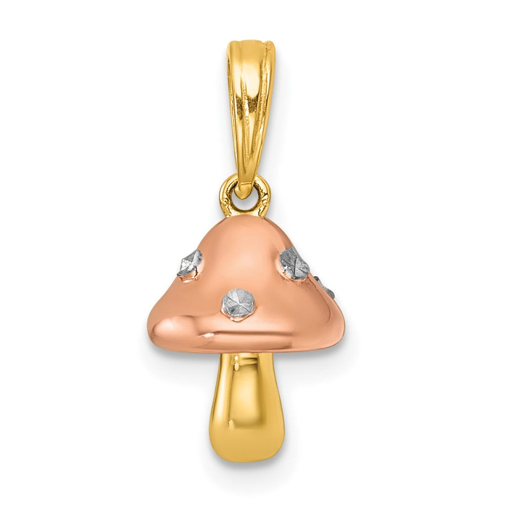 14K Gelb & Rhodium mit Weiß Rhodium und Rose-plating Poliert 3-d Mushroom Charm
