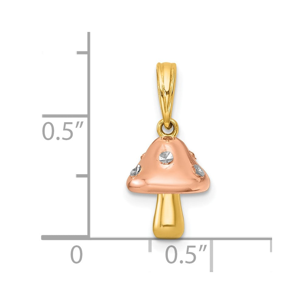 14K Gelb & Rhodium mit Weiß Rhodium und Rose-plating Poliert 3-d Mushroom Charm