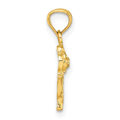 14K Gelbgold Poliert Diamantiert Rose Anhänger