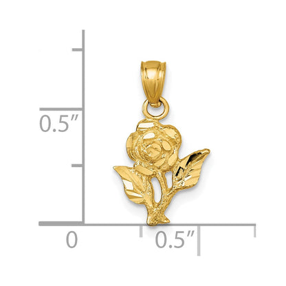 14K Gelbgold Poliert Diamantiert Rose Anhänger