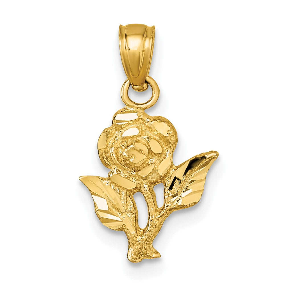 14K Gelbgold Poliert Diamantiert Rose Anhänger