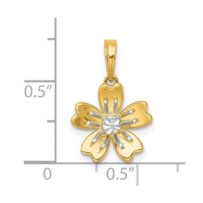 14K Gelb & Rhodium mit Weiß Rhodium Poliert Blooming Blume Charm