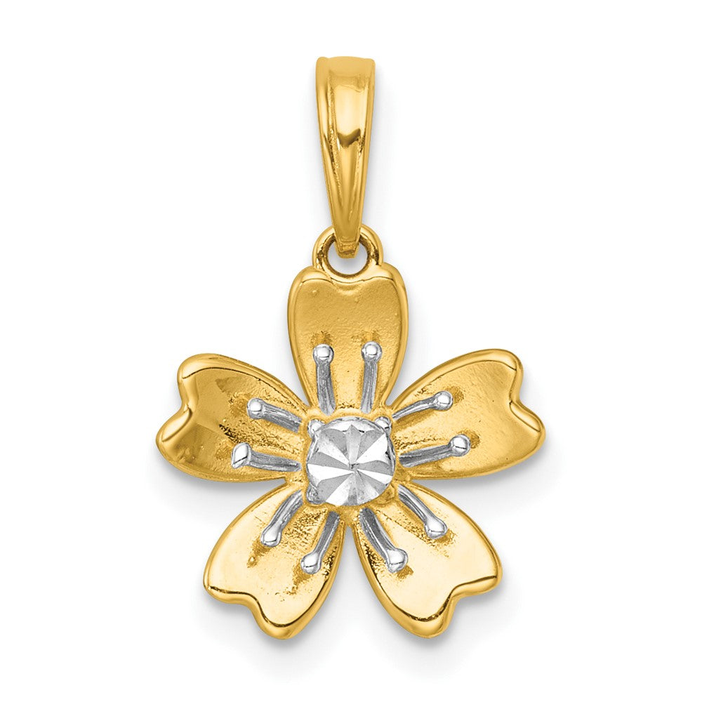 14K Gelb & Rhodium mit Weiß Rhodium Poliert Blooming Blume Charm