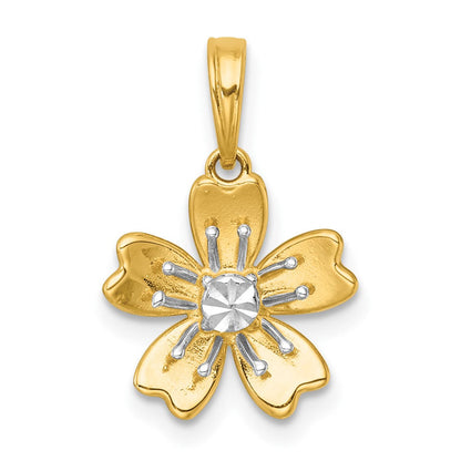 14K Gelb & Rhodium mit Weiß Rhodium Poliert Blooming Blume Charm