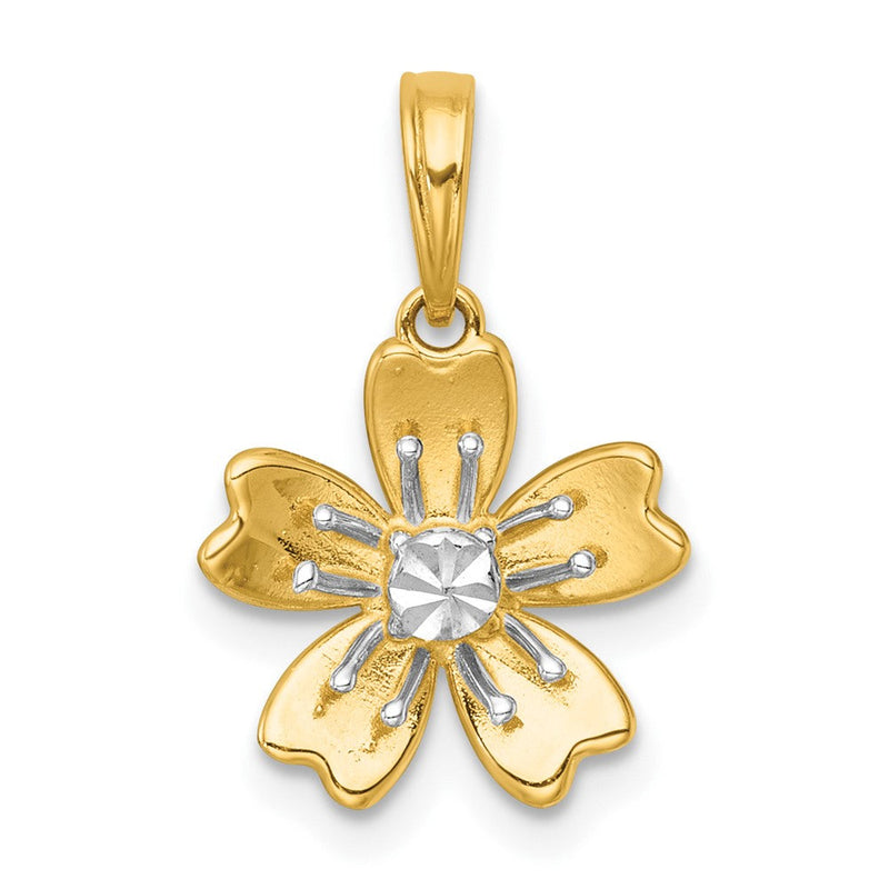 14K Gelb & Rhodium mit Weiß Rhodium Poliert Blooming Blume Charm