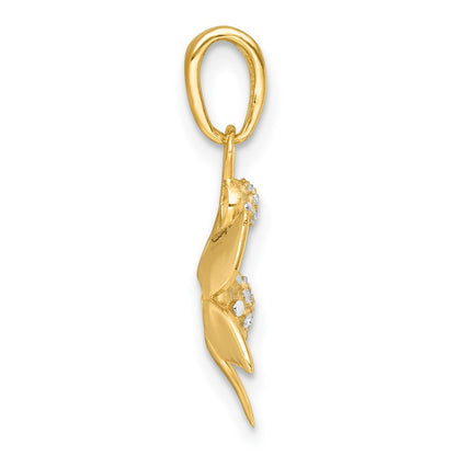 14K Gelb & Rhodium mit Weiß Rhodium Poliert Blooming Blume Charm