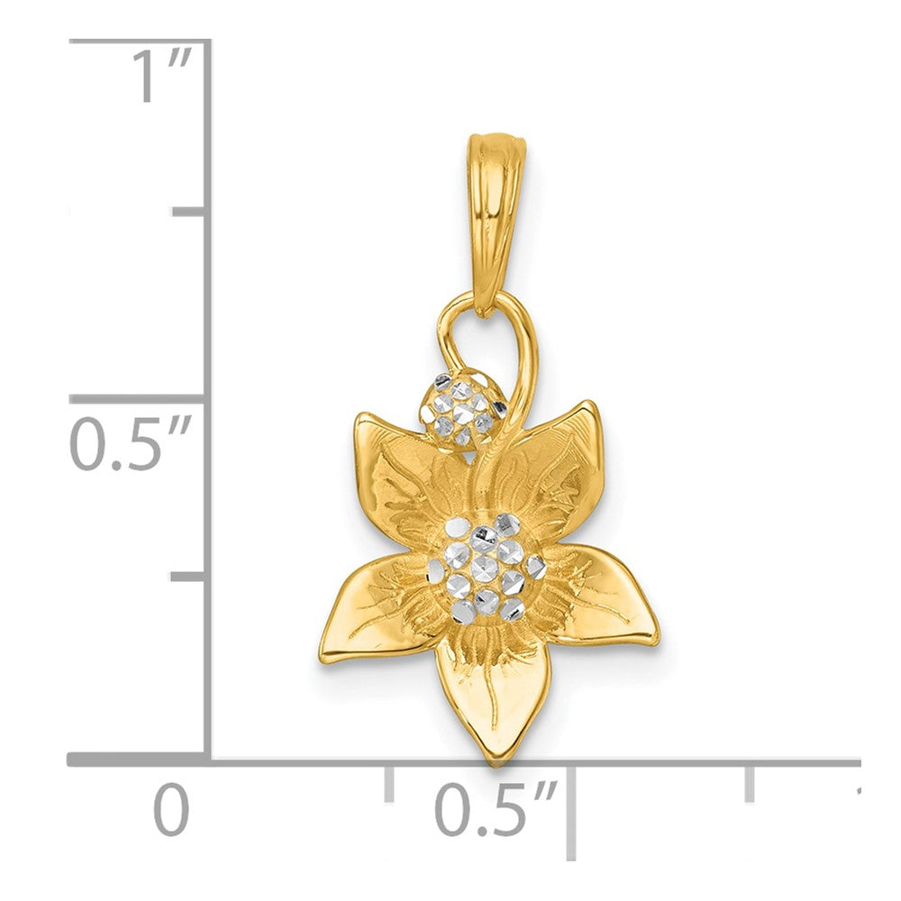 14K Gelb & Rhodium mit Weiß Rhodium Poliert Blooming Blume Charm