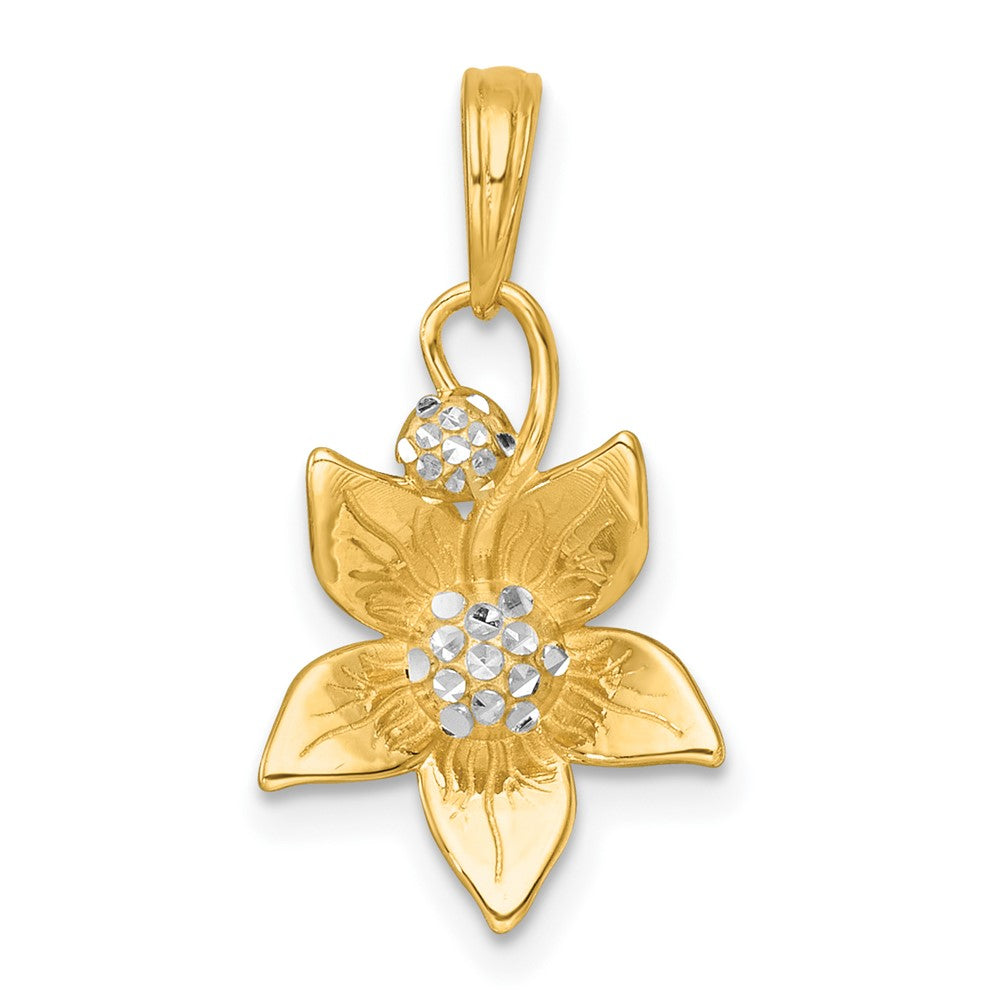 14K Gelb & Rhodium mit Weiß Rhodium Poliert Blooming Blume Charm