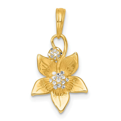 14K Gelb & Rhodium mit Weiß Rhodium Poliert Blooming Blume Charm