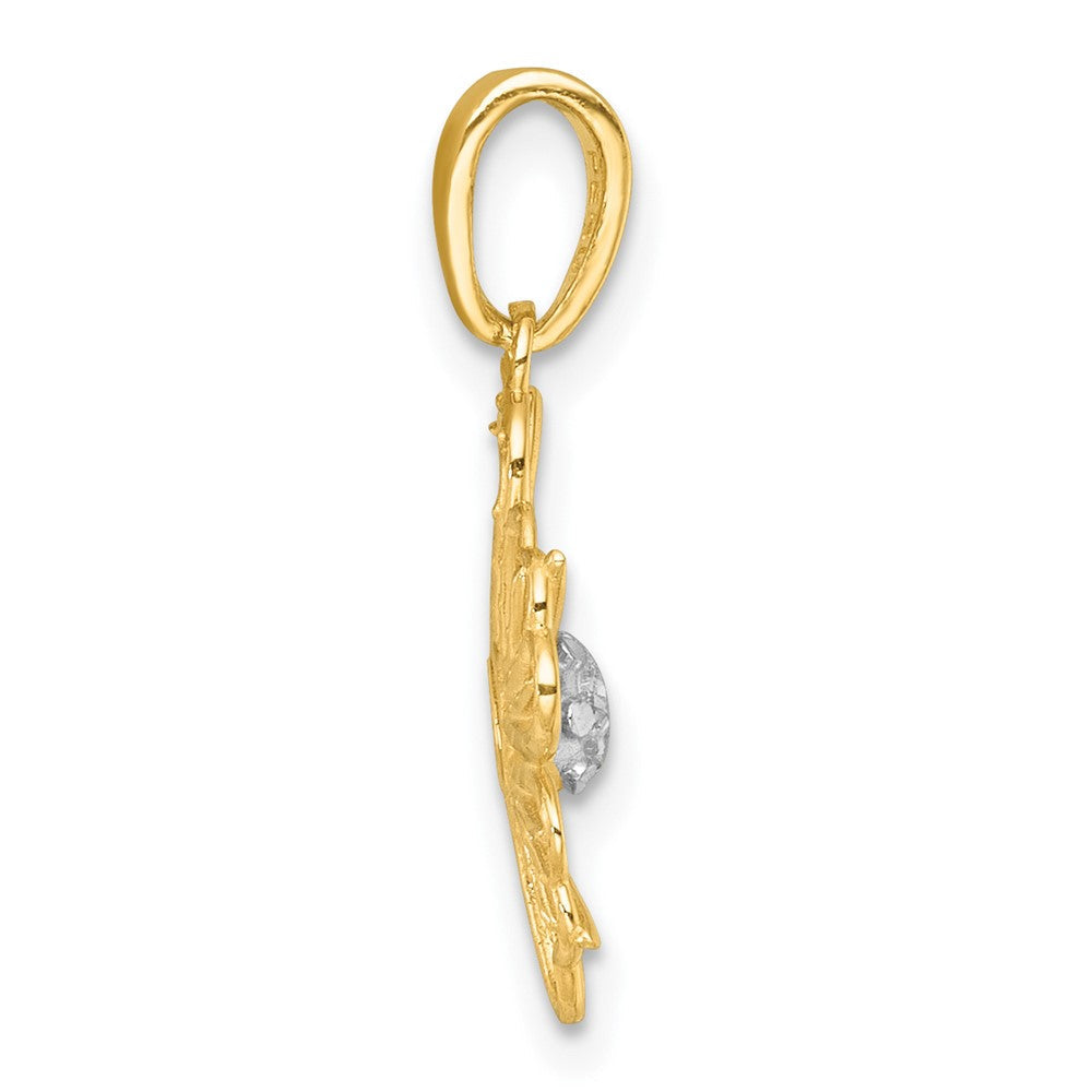 14K Gelb & Rhodium mit Weiß Rhodium Poliert Fantasie Blume Charm