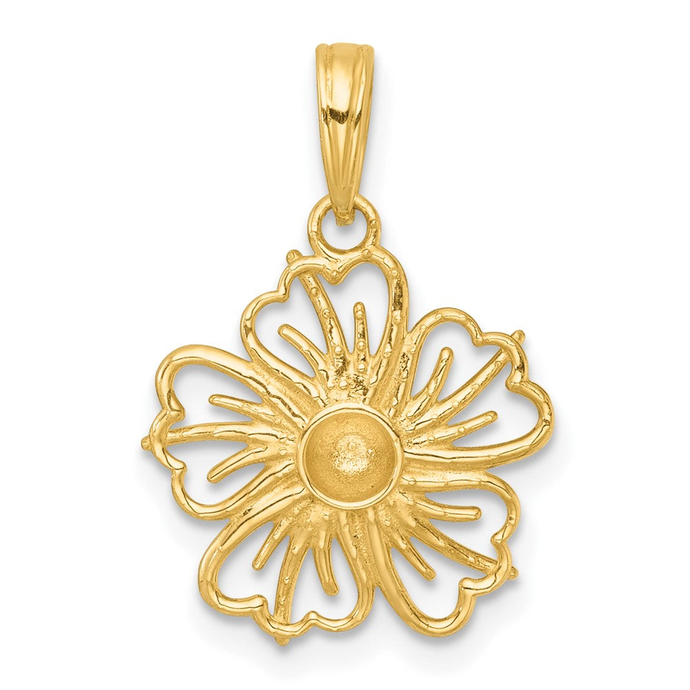 14K Gelb & Rhodium mit Weiß Rhodium Poliert Fantasie Blume Charm