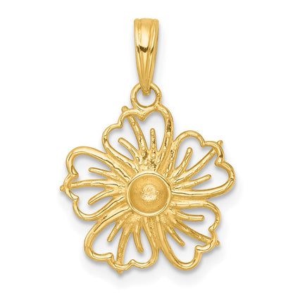 14K Gelb & Rhodium mit Weiß Rhodium Poliert Fantasie Blume Charm