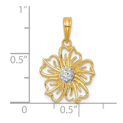 14K Gelb & Rhodium mit Weiß Rhodium Poliert Fantasie Blume Charm